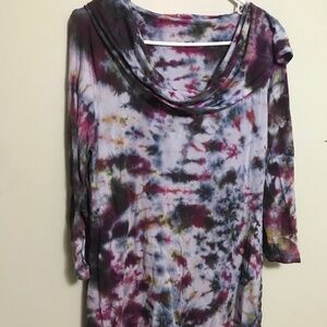 Soft Surroundings Made in USA Cowl Neck/Hood Tie Dye Dress/Tunic Medium